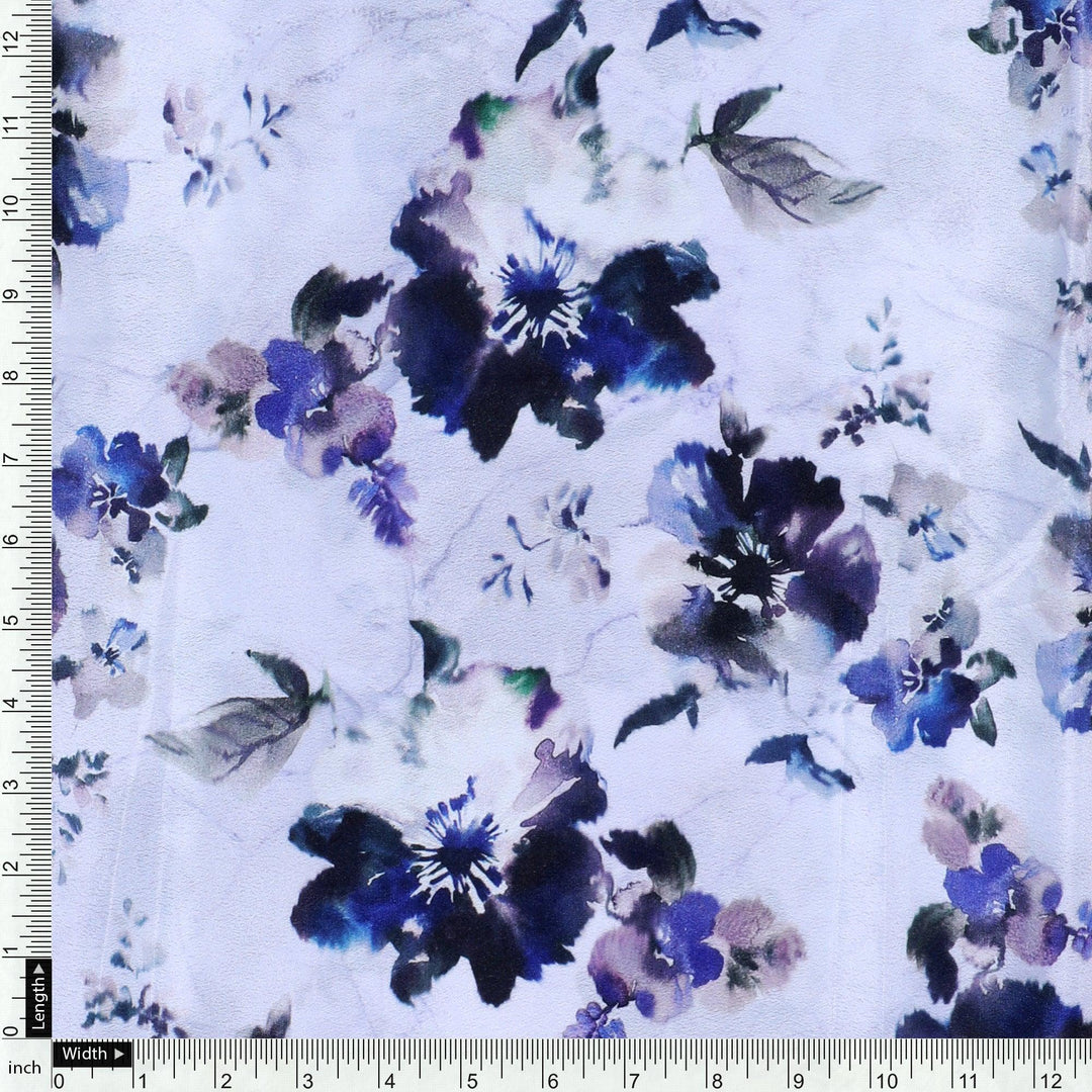 Beautiful Pansy Blue Flower Digital Printed Fabric - Crepe - FAB VOGUE Studio®