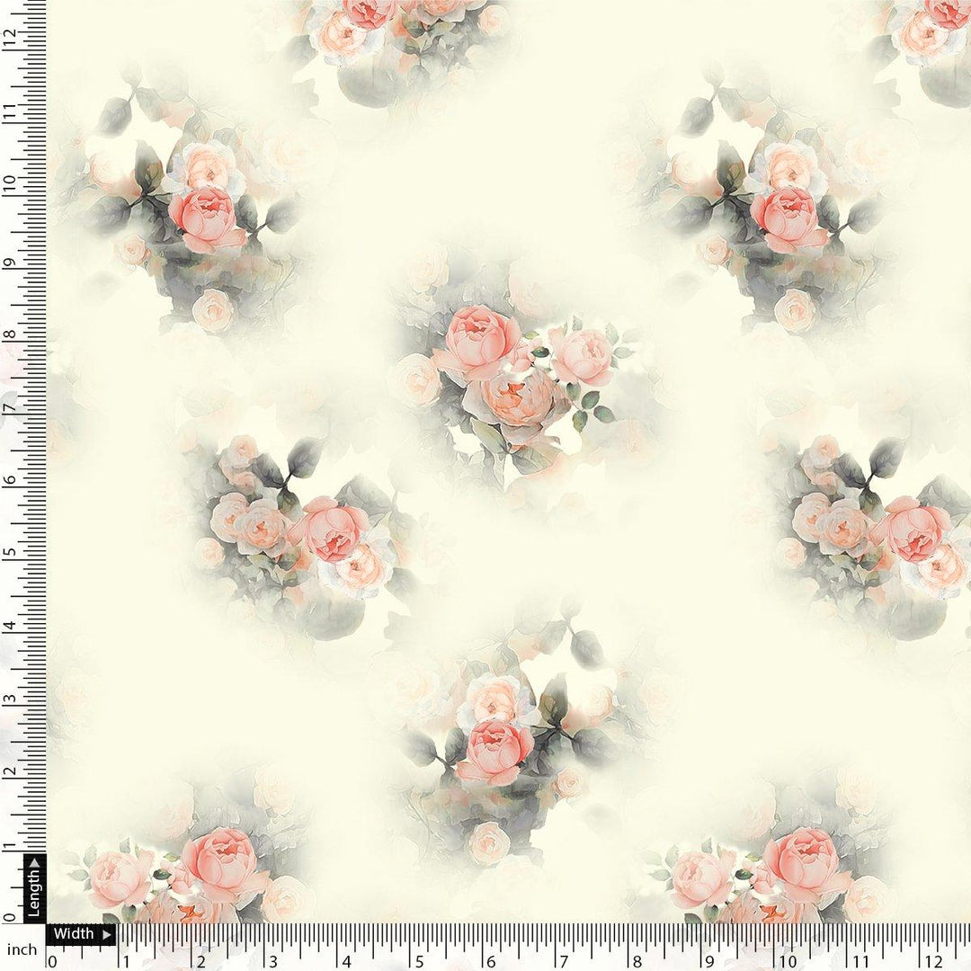 Beautiful Summer Peony Bunch Digital Printed Fabric - Crepe - FAB VOGUE Studio®