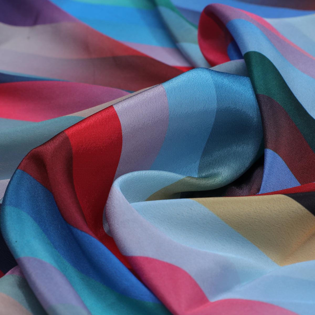Rainbow Blurry Serpentine Strips Digital Printed Fabric - Crepe - FAB VOGUE Studio®