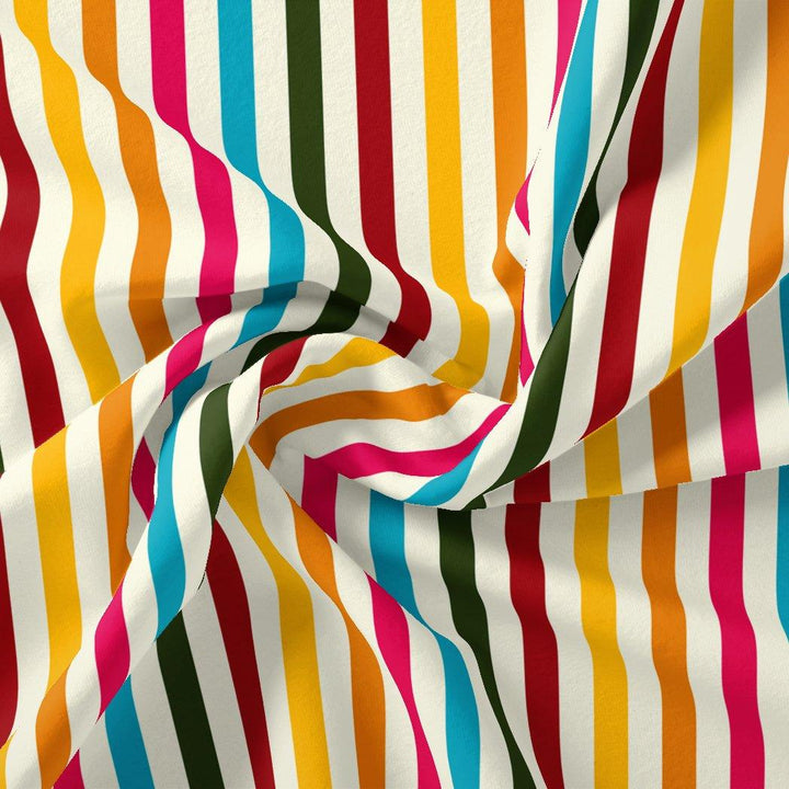 Morden Rainbow Strips Printed Fabric - Crepe - FAB VOGUE Studio®
