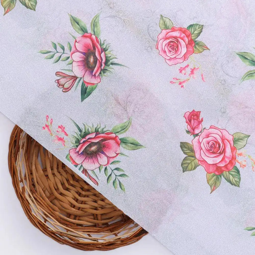 Pink Buttercup Flower Bunch Digital Printed Fabric - Crepe – cr 0 ta08788 110 pink buttercup flower bunch digital printed fabric crepe 2