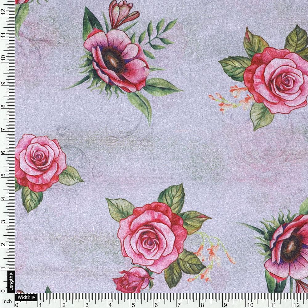 Pink Buttercup Flower Bunch Digital Printed Fabric - Crepe - FAB VOGUE Studio®