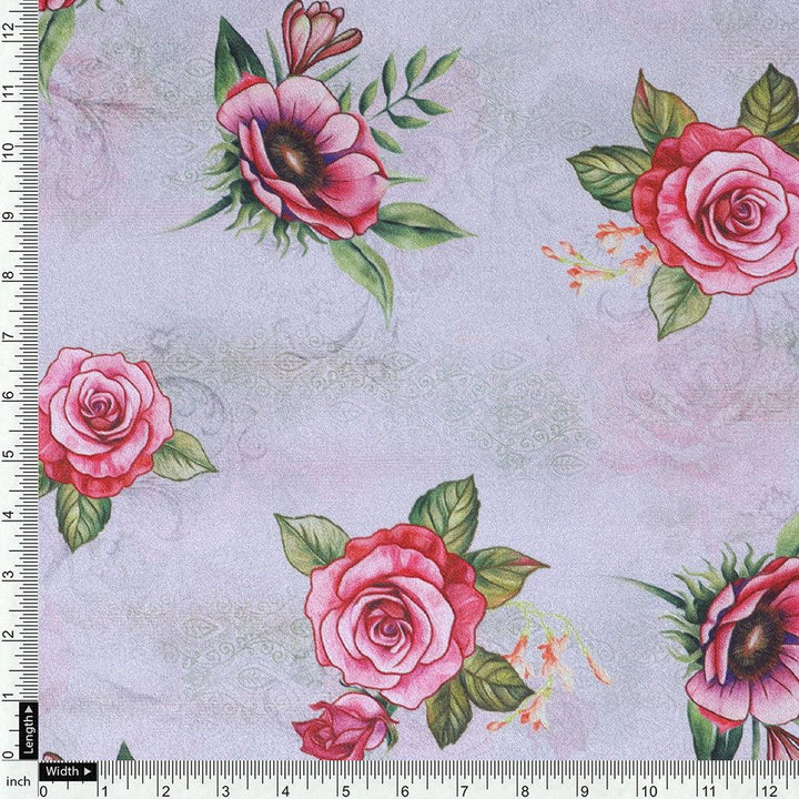 Pink Buttercup Flower Bunch Digital Printed Fabric - Crepe - FAB VOGUE Studio®