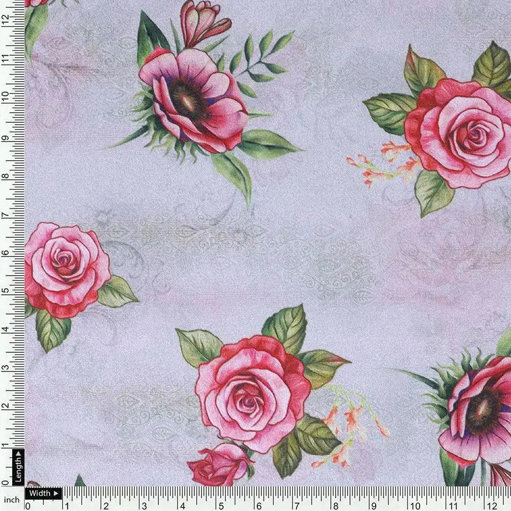 Pink Buttercup Flower Bunch Digital Printed Fabric - Crepe – cr 0 ta08788 110 pink buttercup flower bunch digital printed fabric crepe 4