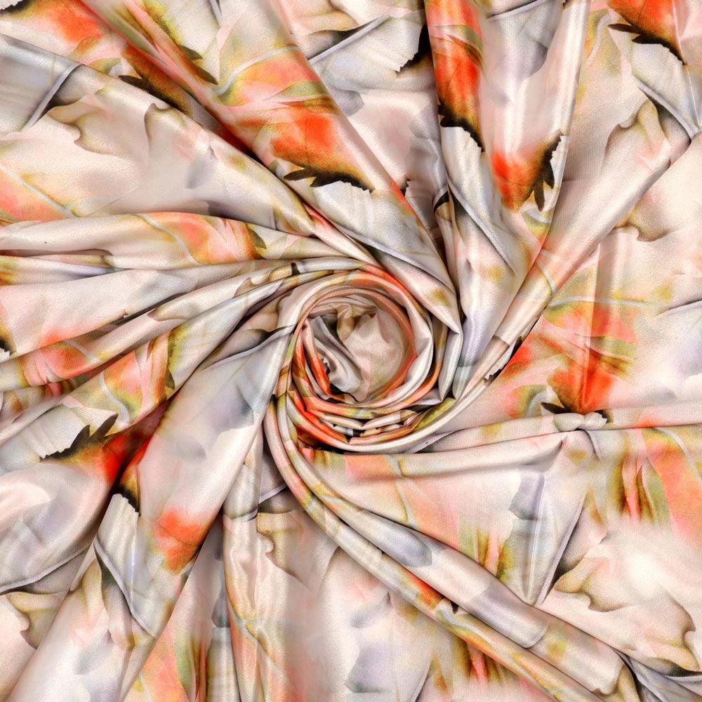 Celosia Orange Leaves Printed Silk Crepe Fabric Material - FAB VOGUE Studio®