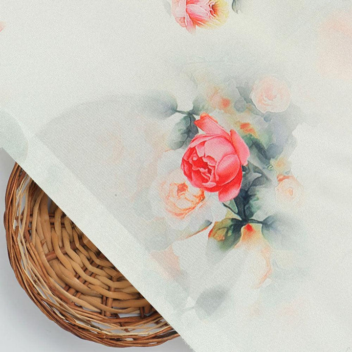 Red Floral Printed Silk Crepe Fabric Material - FAB VOGUE Studio®