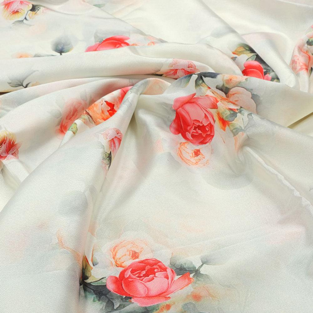 Red Floral Printed Silk Crepe Fabric Material - FAB VOGUE Studio®
