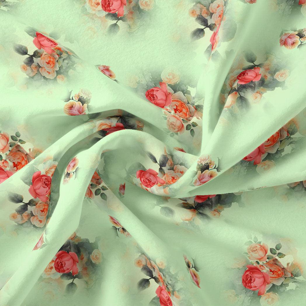 Green Pista Flower Printed Silk Crepe Fabric Material - FAB VOGUE Studio®