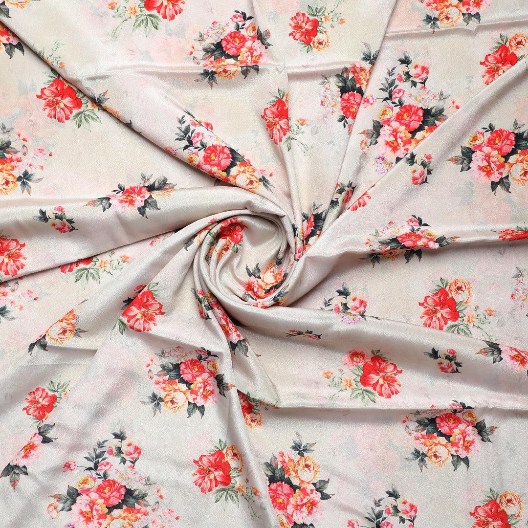 Multicolour Flower Printed Silk Crepe Fabric Material - FAB VOGUE Studio®