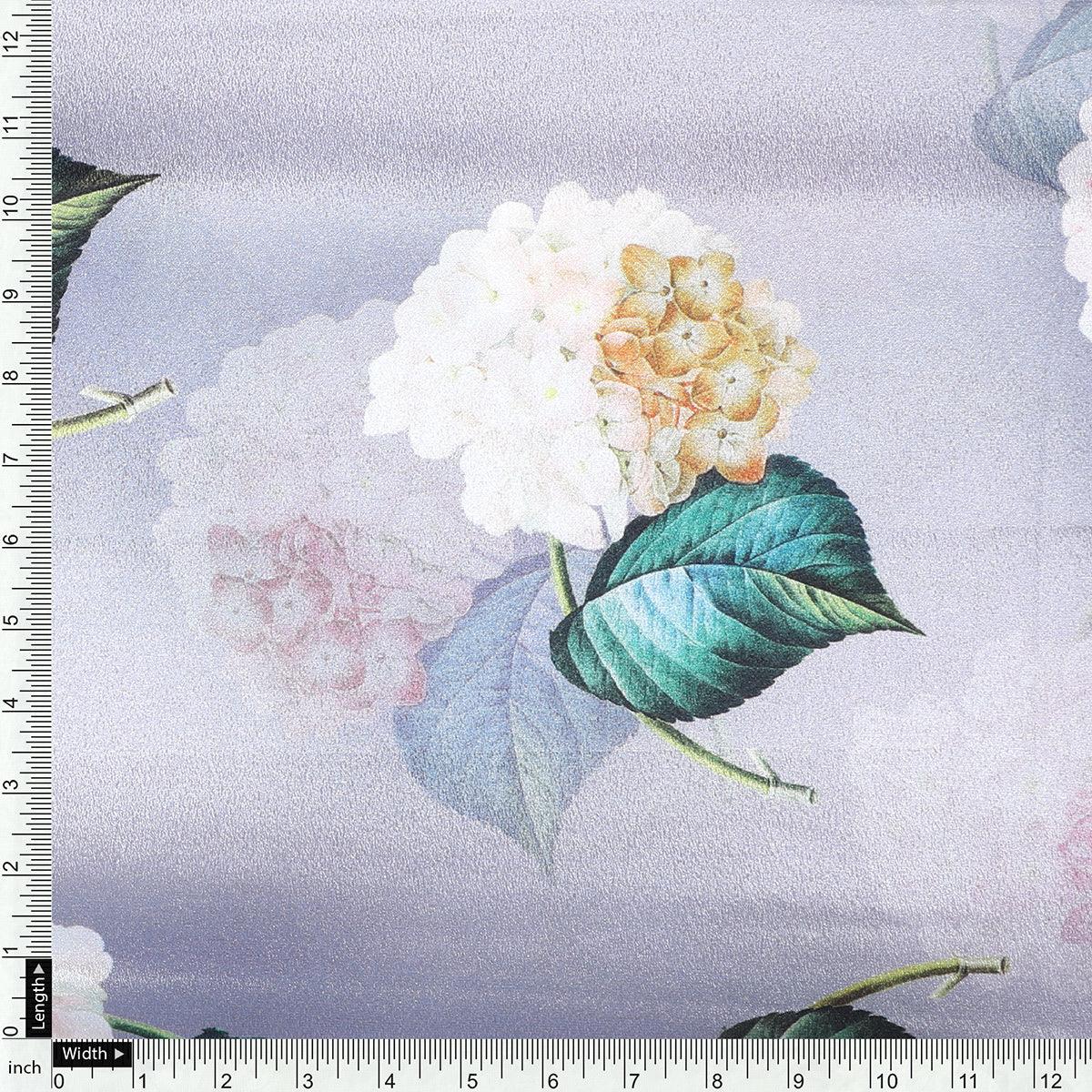 Peach Flower Printed Silk Crepe Fabric Material - FAB VOGUE Studio®