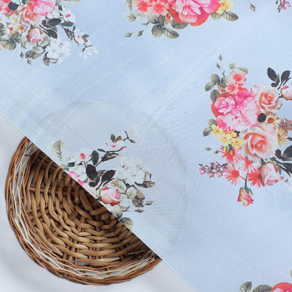 Gray Flower Silk Crepe Printed Fabric - FAB VOGUE Studio®
