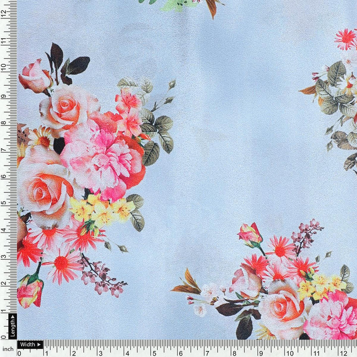 Gray Flower Silk Crepe Printed Fabric - FAB VOGUE Studio®