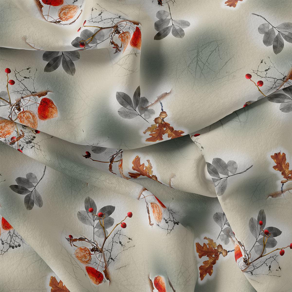 Gray Leaves Silk Crepe Printed Fabric - FAB VOGUE Studio®