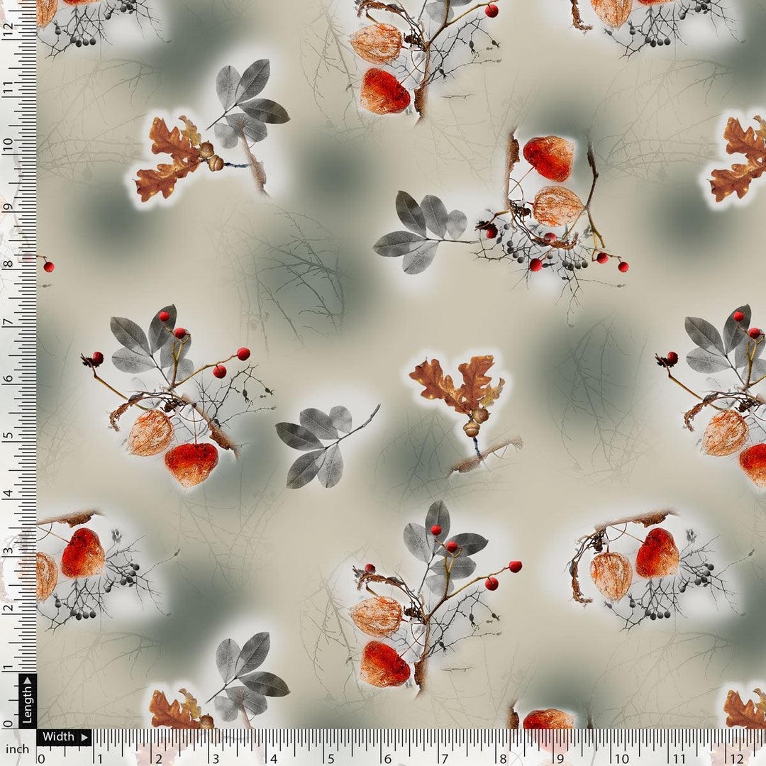 Gray Leaves Silk Crepe Printed Fabric - FAB VOGUE Studio®