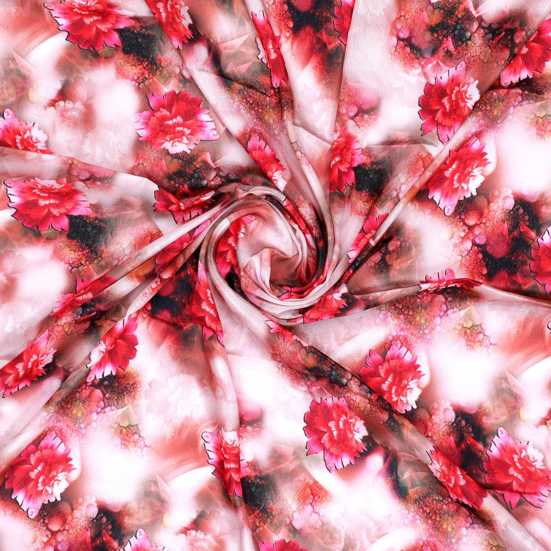 Red Velvet Roses With Paint Background Digital Printed Fabric - Silk Crepe - FAB VOGUE Studio®