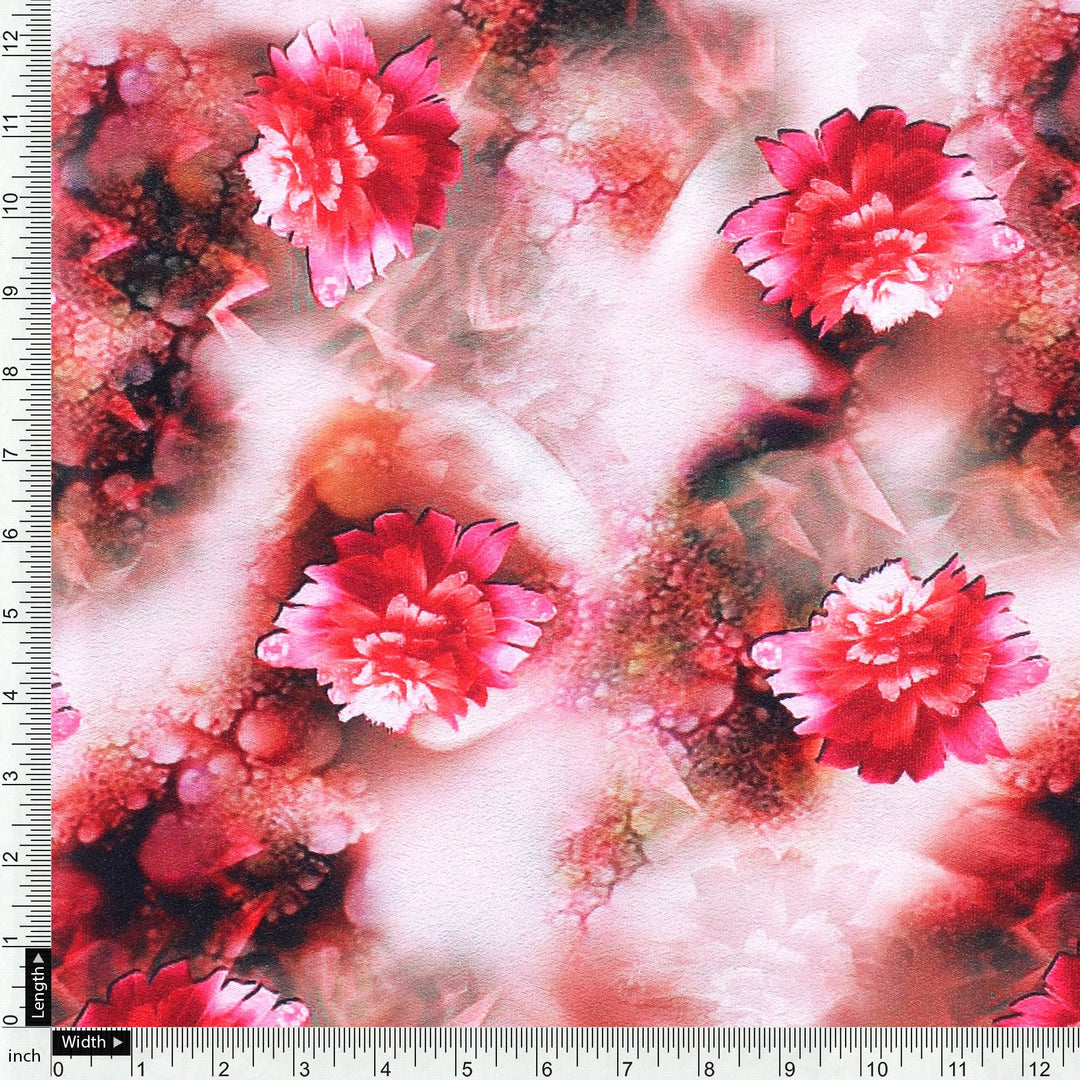 Red Velvet Roses With Paint Background Digital Printed Fabric - Silk Crepe - FAB VOGUE Studio®