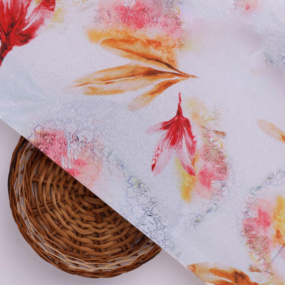 Pastel Blue Leaves Silk Crepe Printed Fabric - FAB VOGUE Studio®
