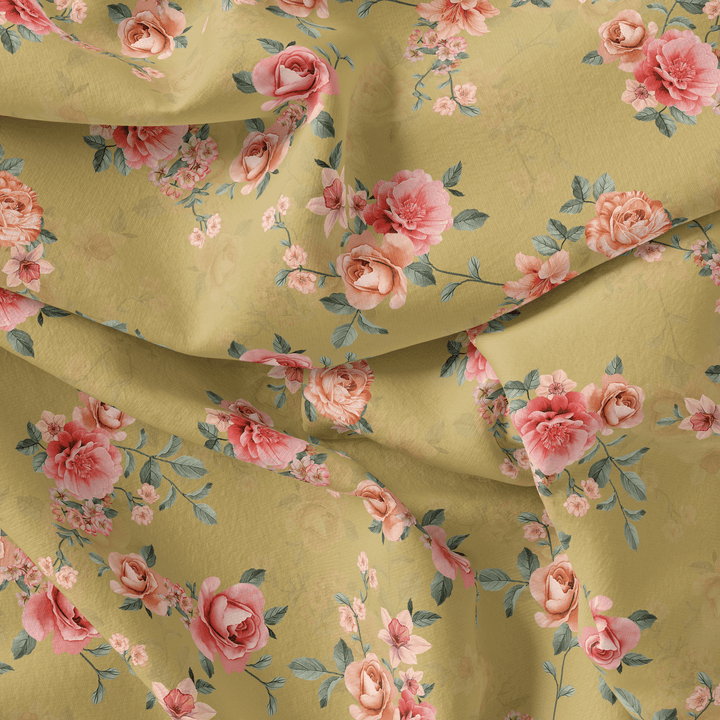 Beautiful Multicolour Roses With Digital Printed Fabric - Silk Crepe - FAB VOGUE Studio®