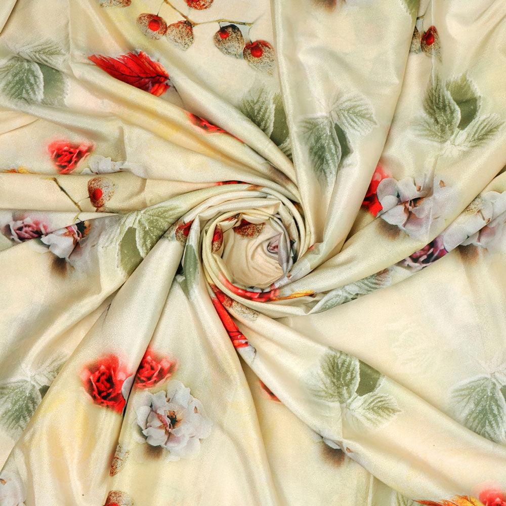 Morden Gradient Colourful Leaves With Roses Digital Printed Fabric - Silk Crepe - FAB VOGUE Studio®
