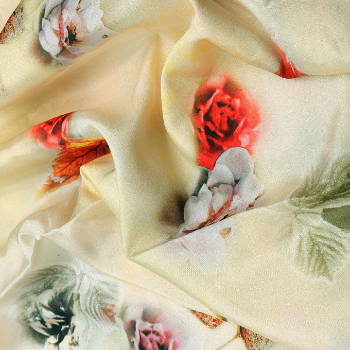 Morden Gradient Colourful Leaves With Roses Digital Printed Fabric - Silk Crepe - FAB VOGUE Studio®