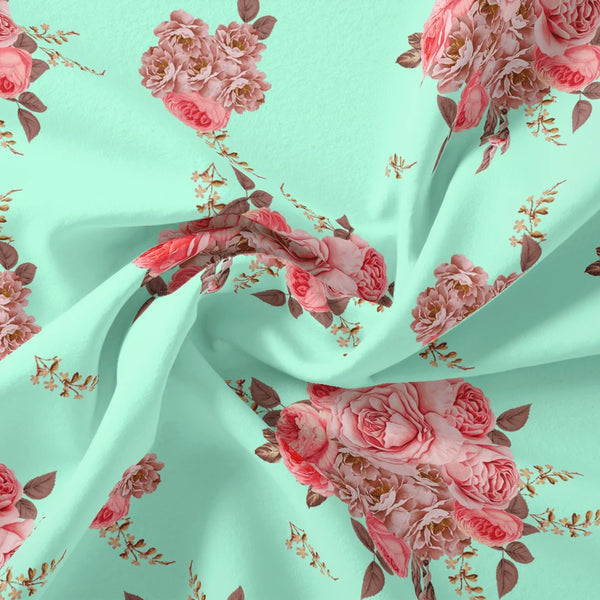 Pink Roses Brown Leaves Digital Printed Fabric - Silk Crepe – cr 0 ta09553p1r 110 pink roses brown leaves digital printed fabric silk crepe 1