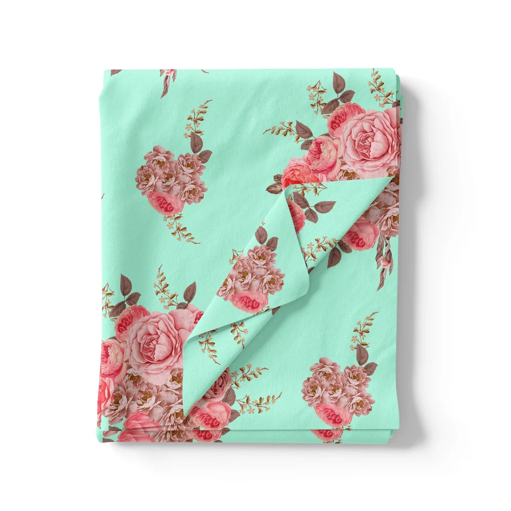 Pink Roses Brown Leaves Digital Printed Fabric - Silk Crepe – cr 0 ta09553p1r 110 pink roses brown leaves digital printed fabric silk crepe 3