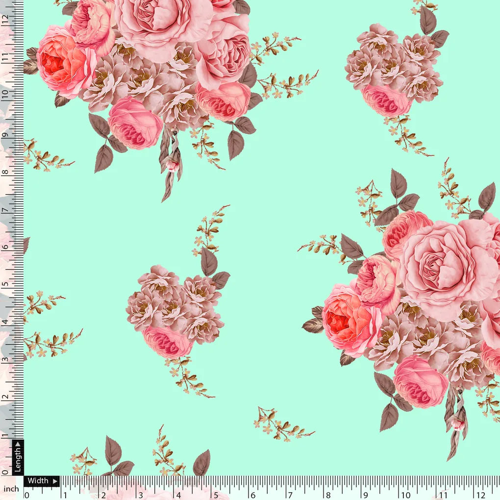 Pink Roses Brown Leaves Digital Printed Fabric - Silk Crepe – cr 0 ta09553p1r 110 pink roses brown leaves digital printed fabric silk crepe 5
