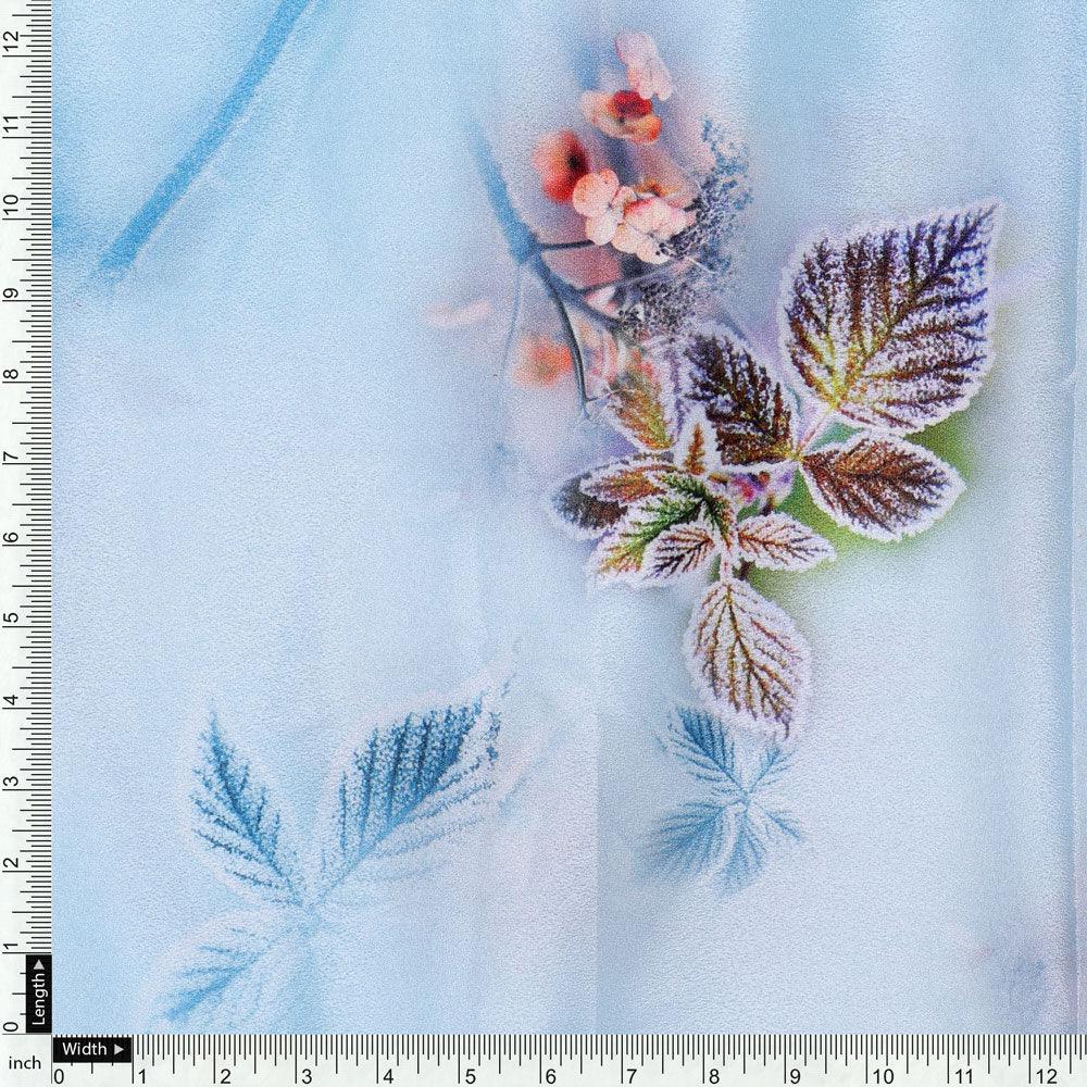 Winter Cool Colour Freezy Leaves Digital Printed Fabric - Silk Crepe - FAB VOGUE Studio®