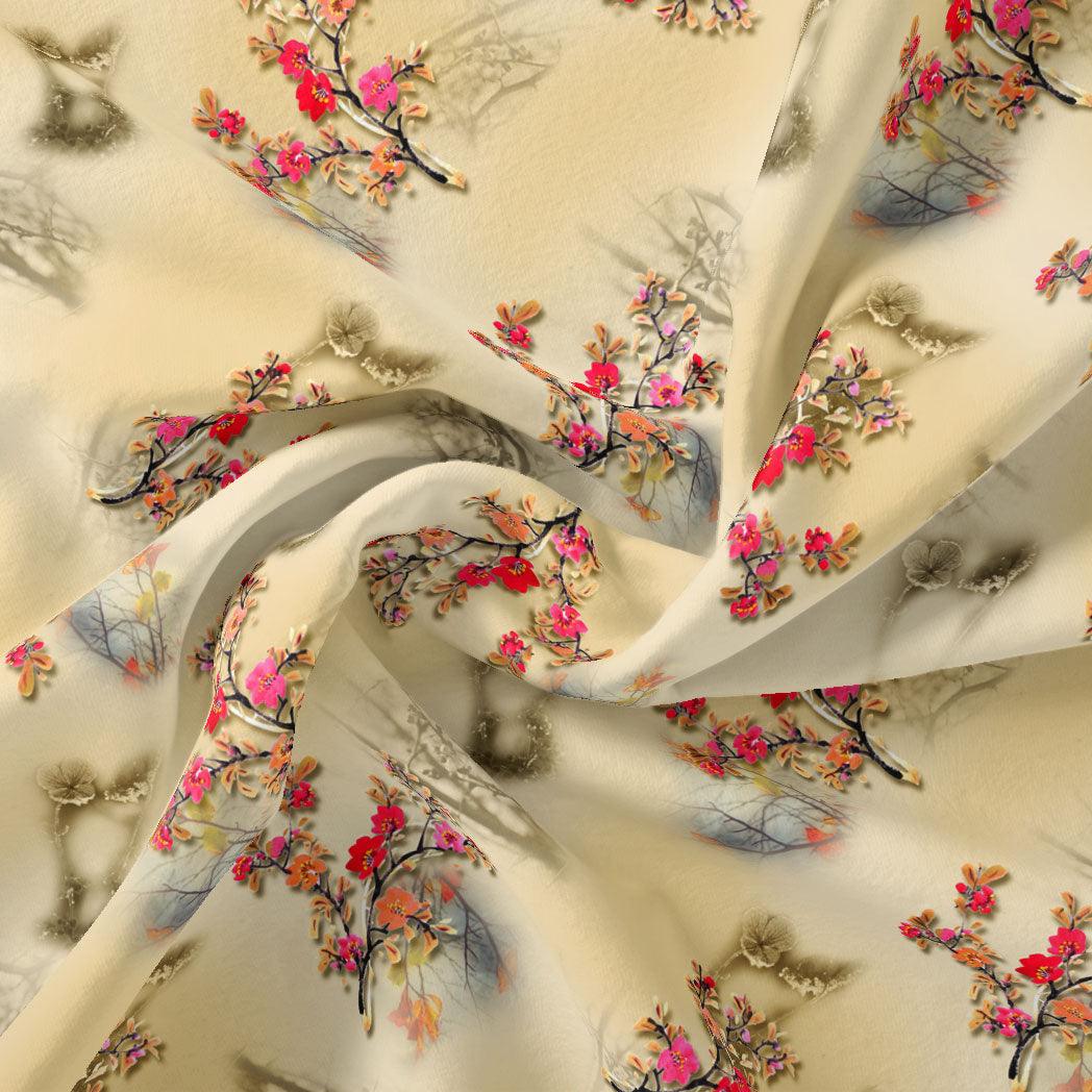 Tiny Colourful Primrose Flower Repeat Digital Printed Fabric - Silk Crepe - FAB VOGUE Studio®