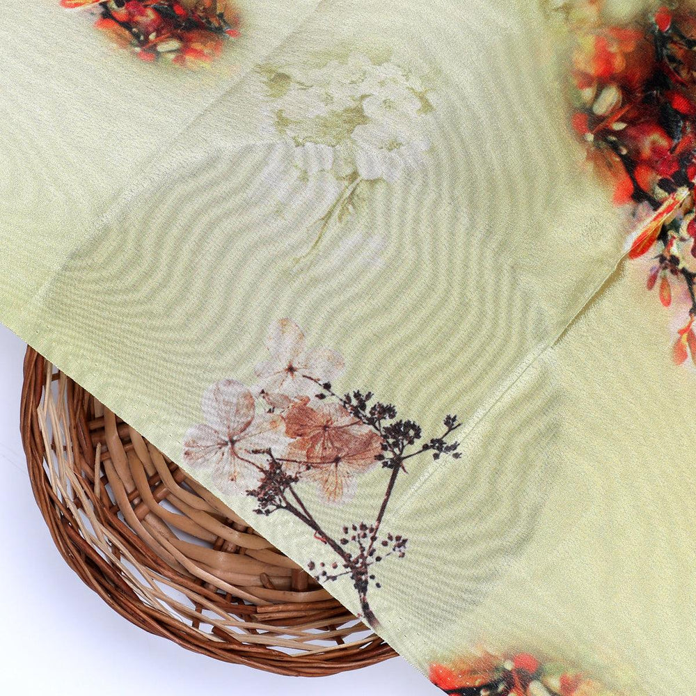 Morden Tiny Leaves With Brass Nail Colour Digital Printed Fabric - Silk Crepe - FAB VOGUE Studio®