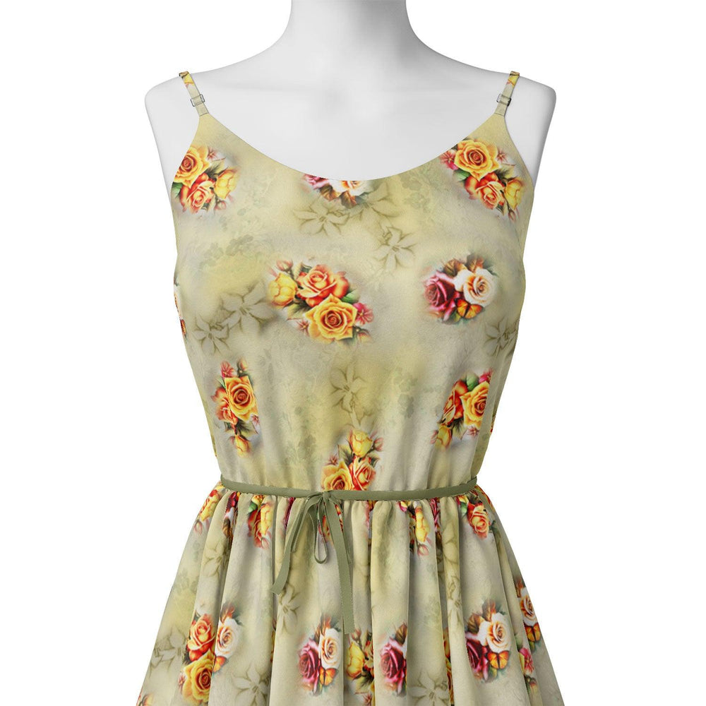 Yellow Roses Of Bunch Repeat Digital Printed Fabric - Silk Crepe - FAB VOGUE Studio®