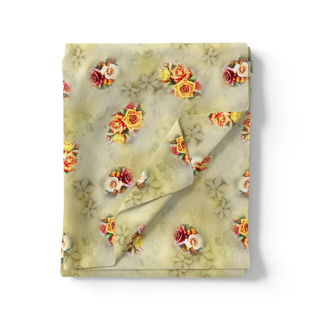 Yellow Roses Of Bunch Repeat Digital Printed Fabric - Silk Crepe – cr 0 ta09570pc 110 yellow roses of bunch repeat digital printed fabric silk crepe 3