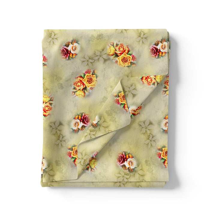 Yellow Roses Of Bunch Repeat Digital Printed Fabric - Silk Crepe - FAB VOGUE Studio®