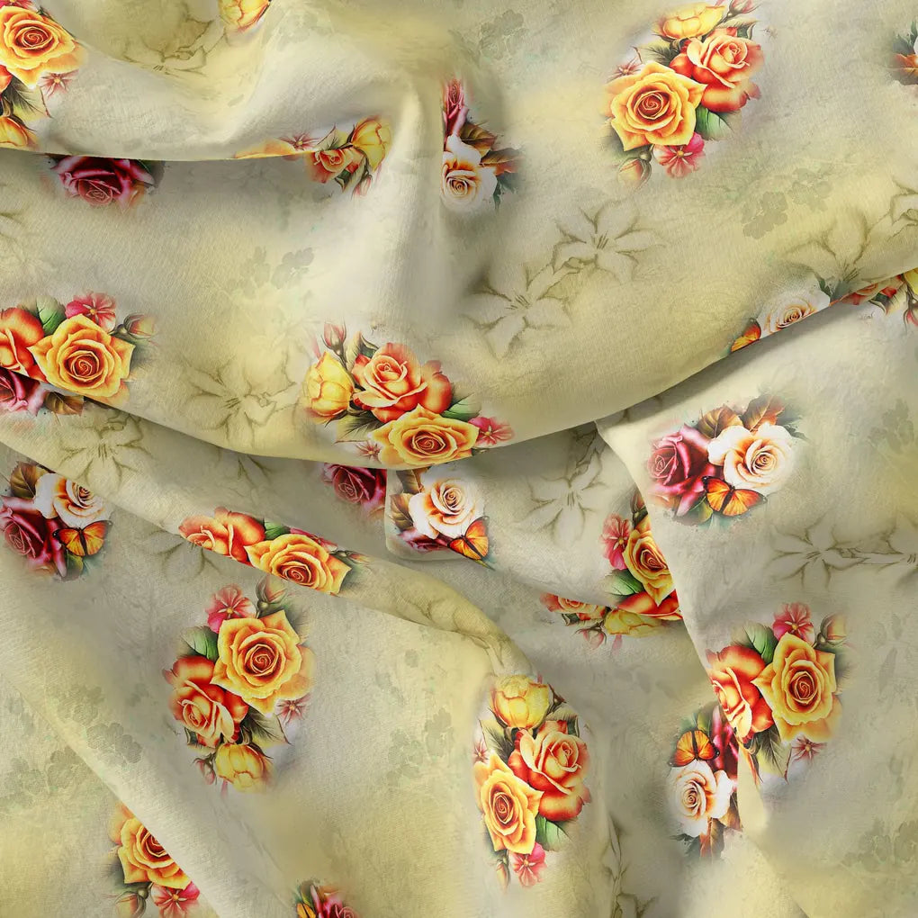 Yellow Roses Of Bunch Repeat Digital Printed Fabric - Silk Crepe – cr 0 ta09570pc 110 yellow roses of bunch repeat digital printed fabric silk crepe 4