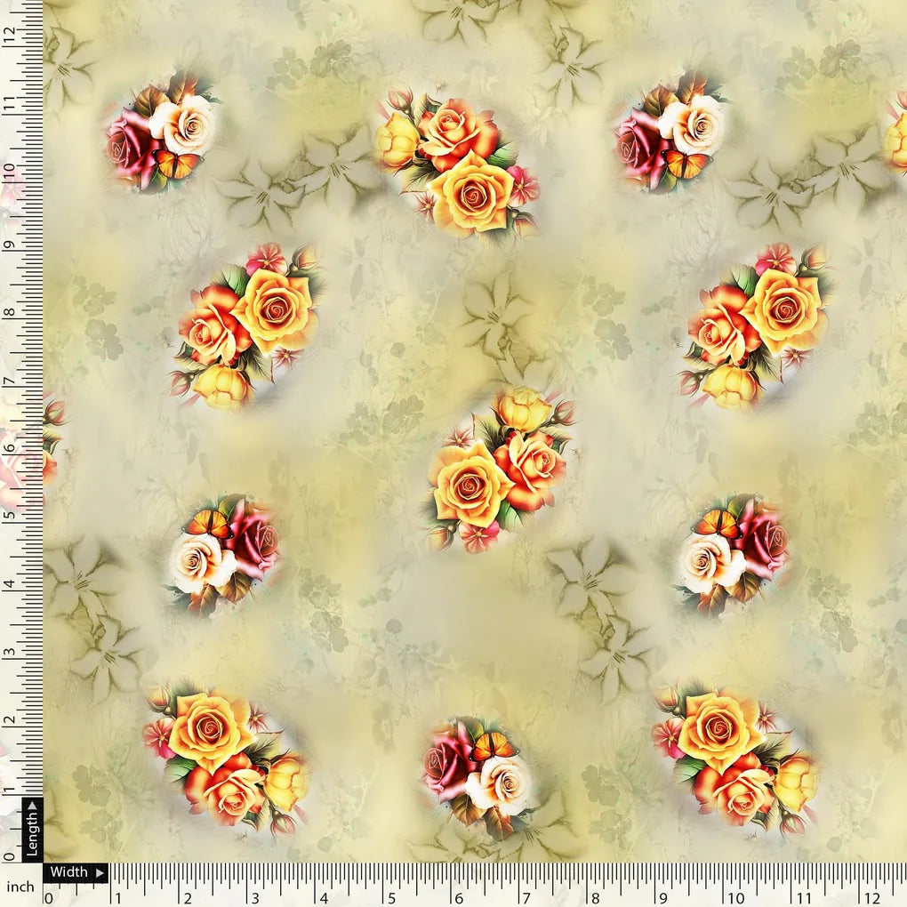 Yellow Roses Of Bunch Repeat Digital Printed Fabric - Silk Crepe – cr 0 ta09570pc 110 yellow roses of bunch repeat digital printed fabric silk crepe 5