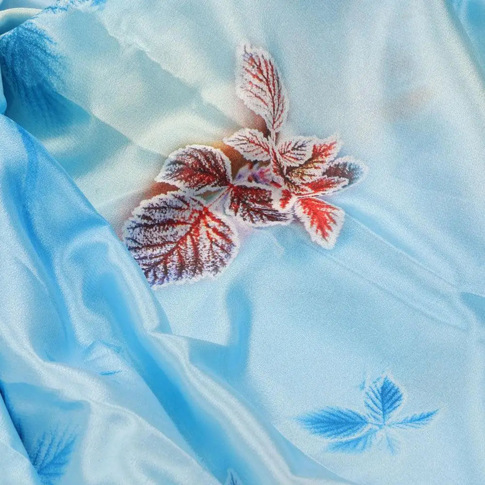 Cool Blue Ice Brown Leaves Digital Printed Fabric - Silk Crepe – cr 0 ta09610a 110 cool blue ice brown leaves digital printed fabric silk crepe 3