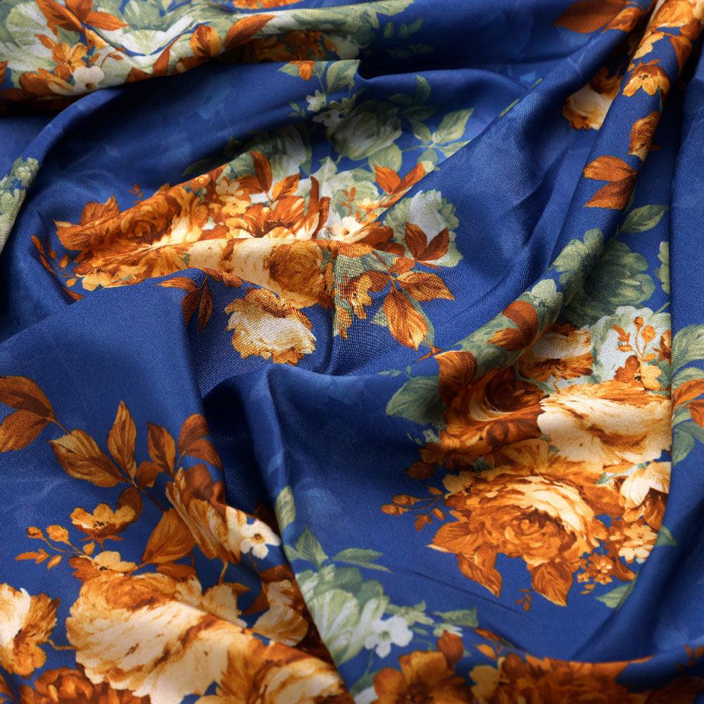 Morden Cathay Spice Colour Roses Digital Printed Fabric - Silk Crepe - FAB VOGUE Studio®