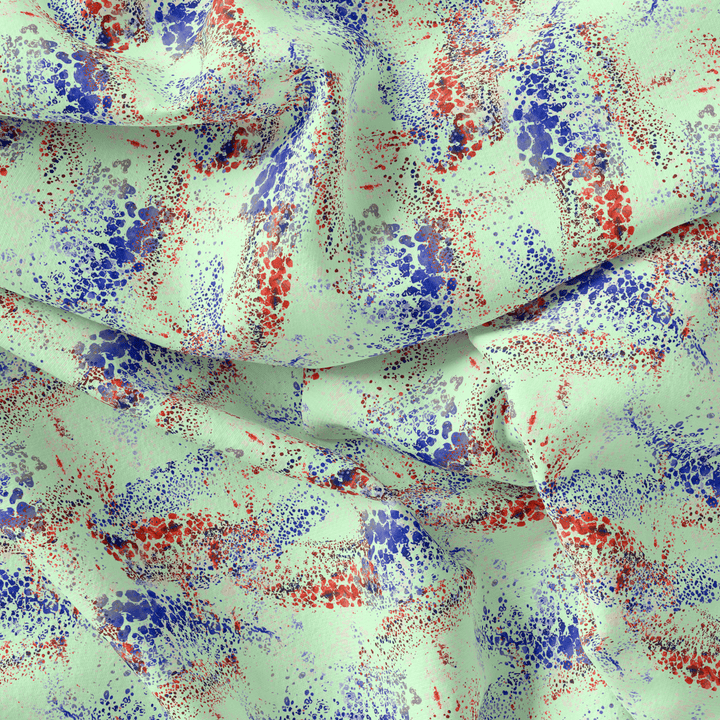 Morden Blue And Red Sprinkle Digital Printed Fabric - Silk Crepe - FAB VOGUE Studio®