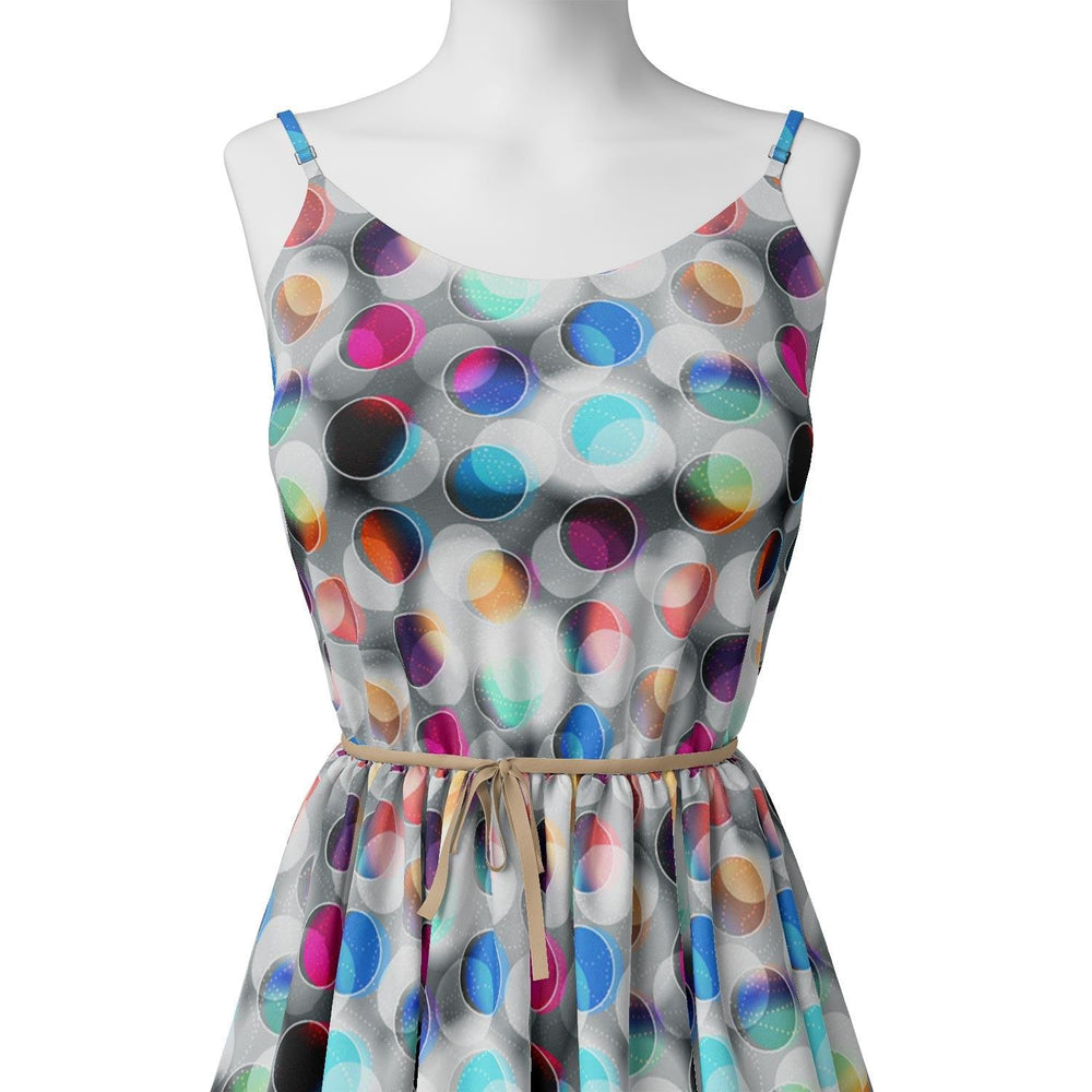 Rainbow Circle With Doted Line Bar Digital Printed Fabric - Silk Crepe - FAB VOGUE Studio®