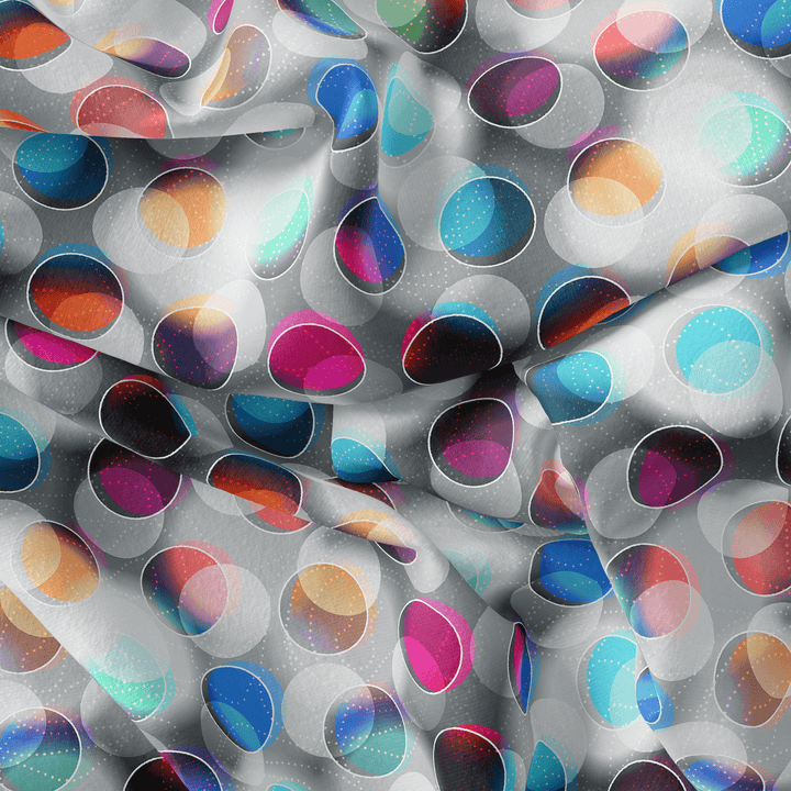 Rainbow Circle With Doted Line Bar Digital Printed Fabric - Silk Crepe - FAB VOGUE Studio®
