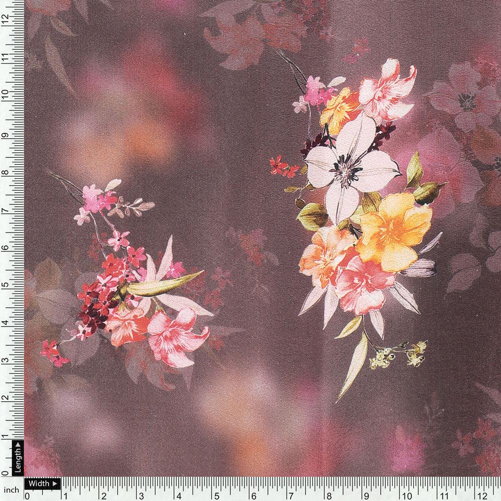 Three Colour Of Flower With Eucalyptus Leaves Digital Printed Fabric - Silk Crepe - FAB VOGUE Studio®