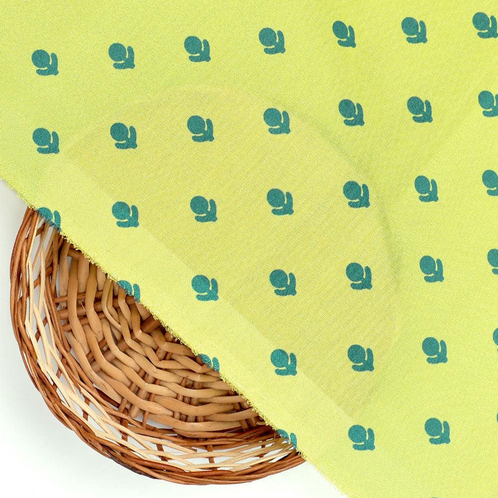 Lemon Yellow Small And Single Motif Allover Digital Printed Fabric - Crepe - FAB VOGUE Studio®