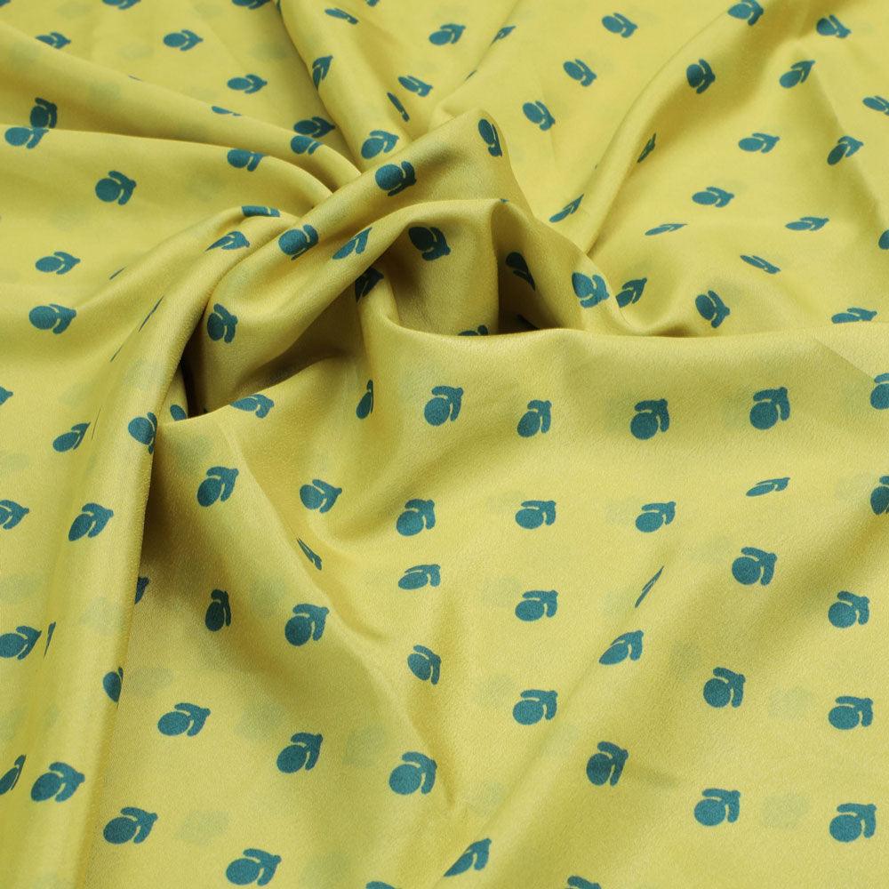 Lemon Yellow Small And Single Motif Allover Digital Printed Fabric - Crepe - FAB VOGUE Studio®