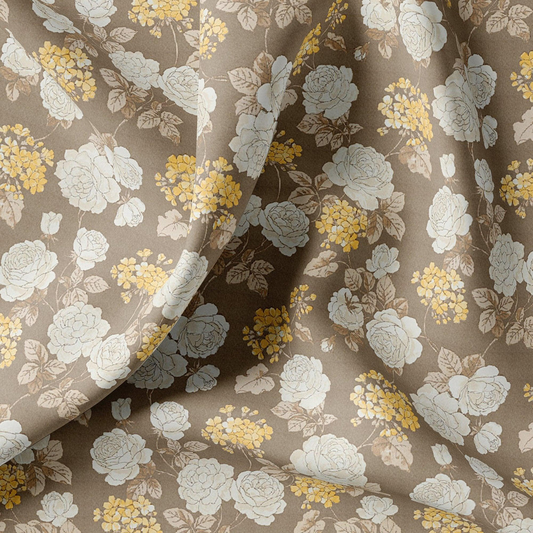 Beautiful Floral Vine Over Brown Base Digital Printed Fabric - FAB VOGUE Studio®