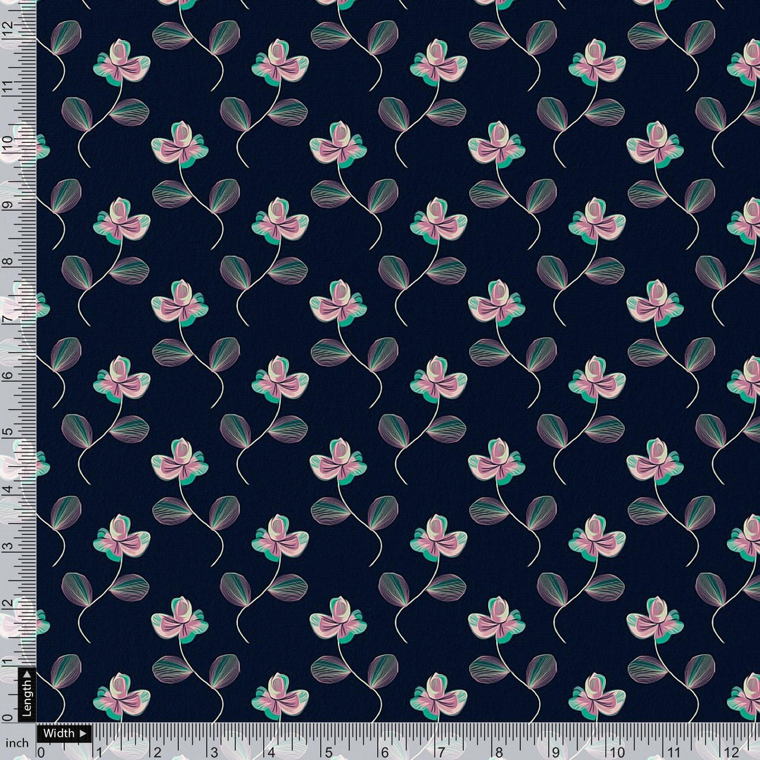 Flowers Floating over Blue Base Digital Printed Fabric - FAB VOGUE Studio®