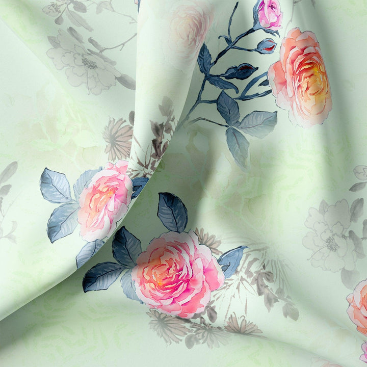 Roses Floating on Pista Base Digital Printed Fabric - FAB VOGUE Studio®