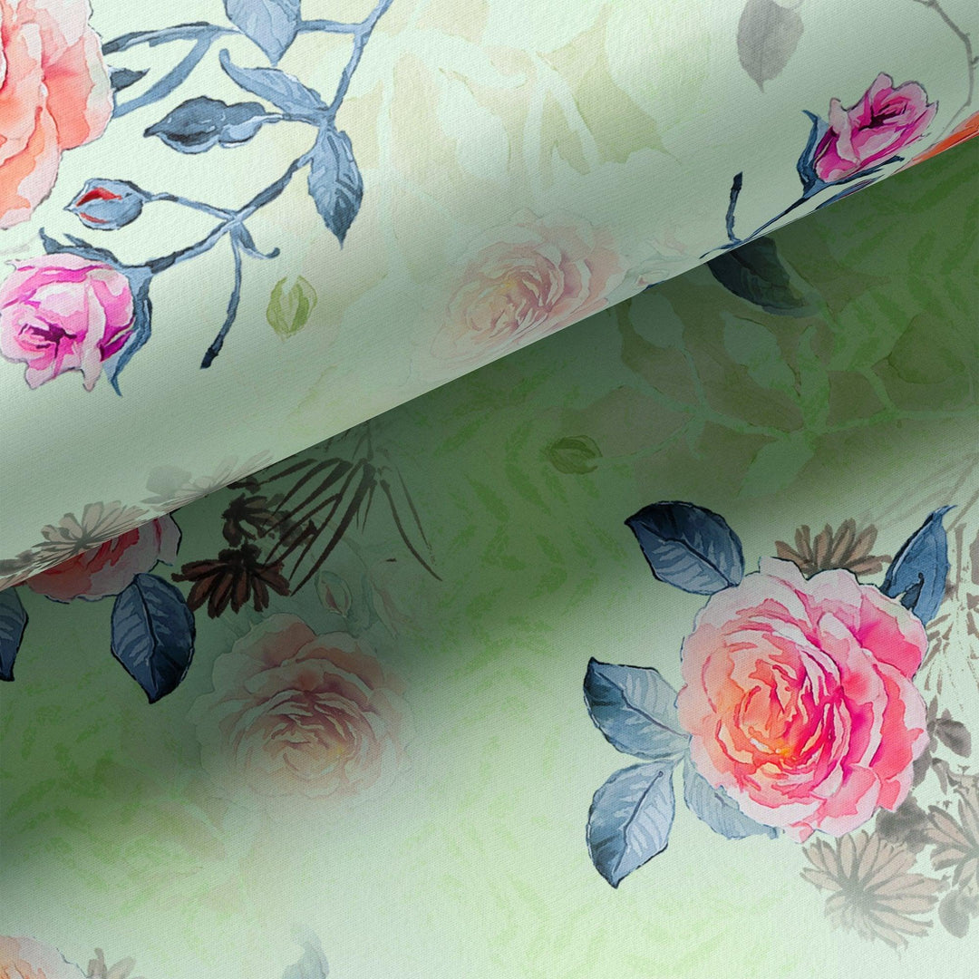 Roses Floating on Pista Base Digital Printed Fabric - FAB VOGUE Studio®