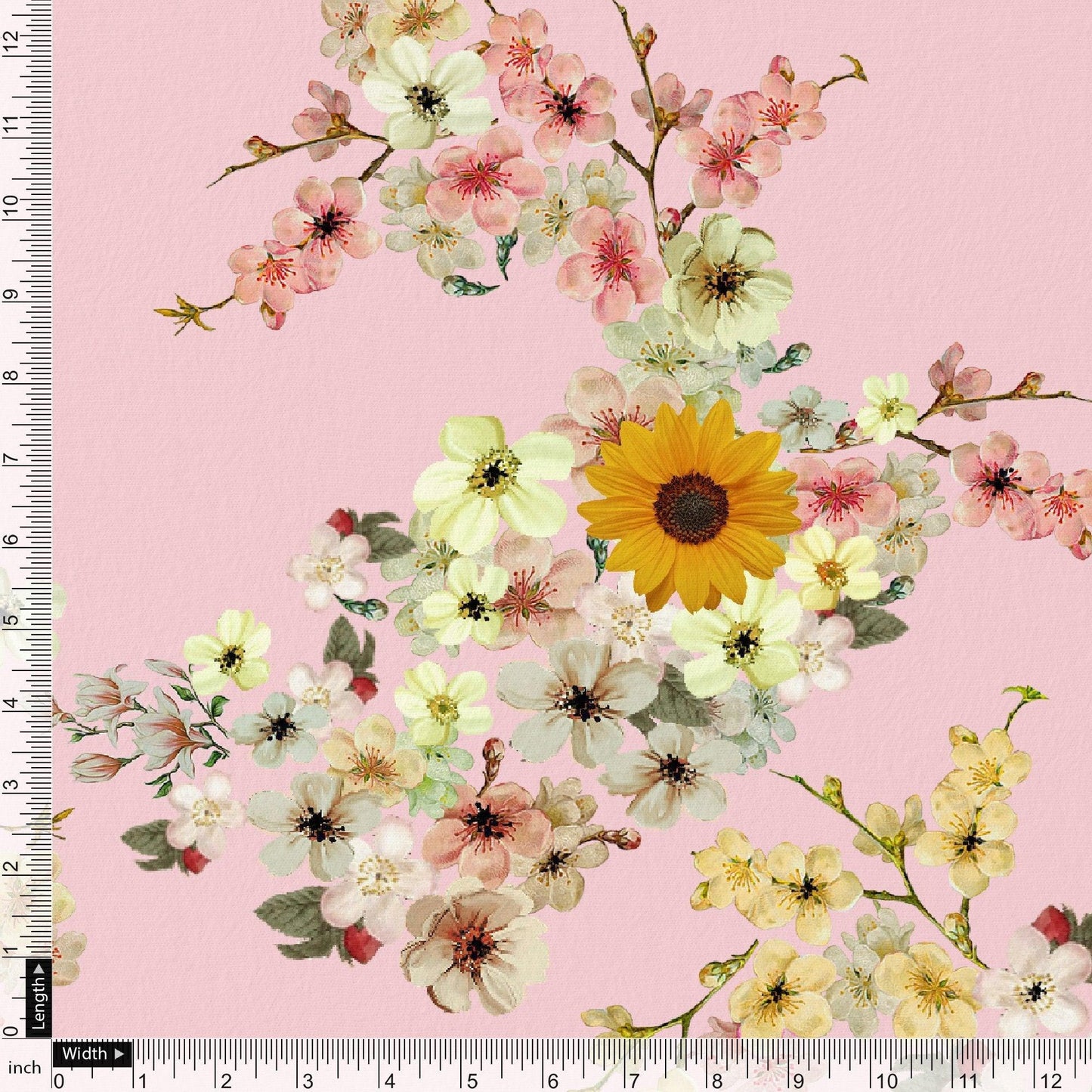 Beautiful Floral Vine Pink Base Digital Printed Fabric - FAB VOGUE Studio®