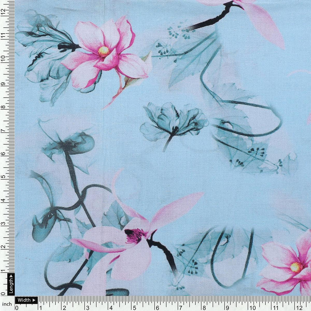 Blue Floral Digital Printed Fabric - FAB VOGUE Studio®