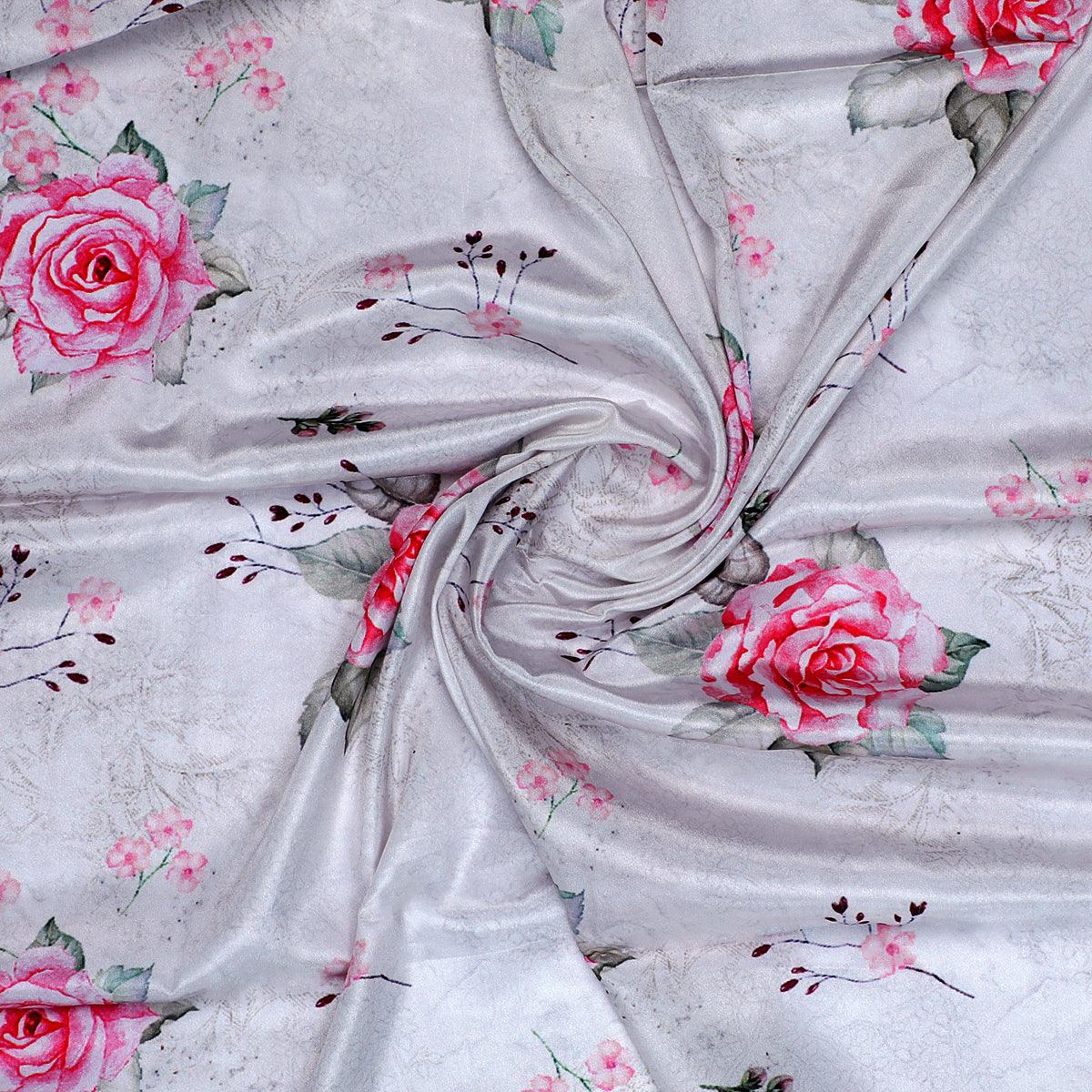 Beautiful Floating Pink Rose Digital Printed Fabric - FAB VOGUE Studio®